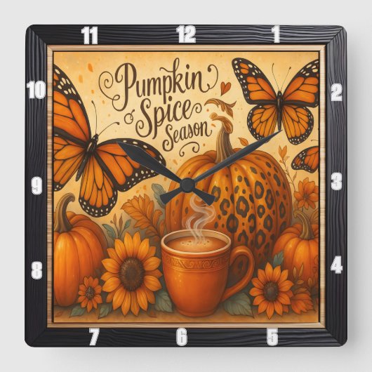 Pumpkin Spice Butterflies Herfst Vierkante Klok (Voorkant)