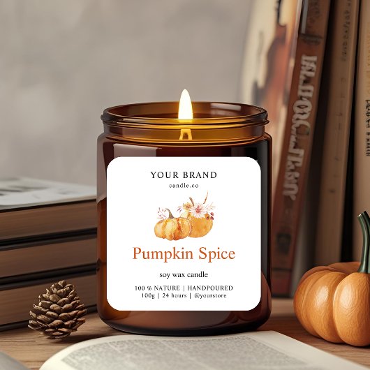 Pumpkin Spice Candle Label | Waterverf Herfst