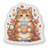 Pumpkin Spice & Cats – Herfst Herfst Kat Sticker (Voorkant)