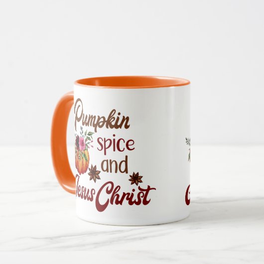 Pumpkin Spice en Jesus Christus Funny Herfst Mok (Voorkant links)