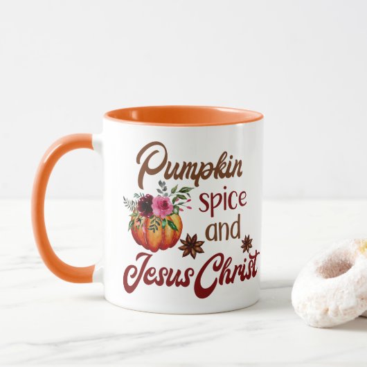 Pumpkin Spice en Jesus Christus Funny Herfst Mok (Met donut)