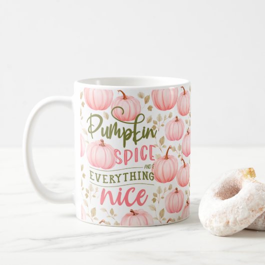 Pumpkin Spice Everything Nice Pink Pattern Fall Koffiemok (Met donut)