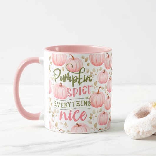 Pumpkin Spice Everything Nice Pink Pattern Fall Mok (Met donut)