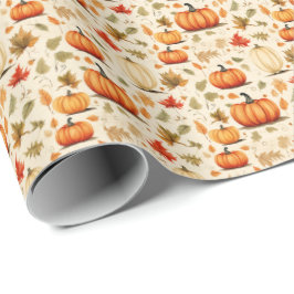 Pumpkin Spice Fall Leaves Rustic Gift Wrap Design Cadeaupapier