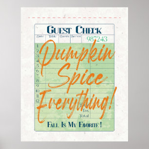Pumpkin Spice Herfst Autumn Guest Check Coffee Lat Poster