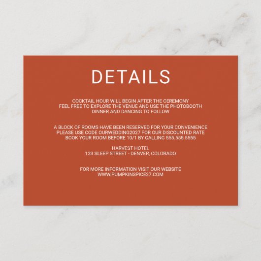 Pumpkin Spice Informatiekaartje (Voorkant)