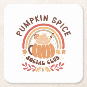 Pumpkin Spice Social Club – Schattige herfst PSL Vierkante Kartonnen Onderzetter