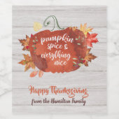 Pumpkin Spice Thanksgiving Dinner Grey Wood Wijn Etiket (Enkel label)