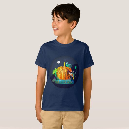 Pumpkin Spirit Magic Fun Halloween Animals & Moon T-shirt (Voorkant volledig)