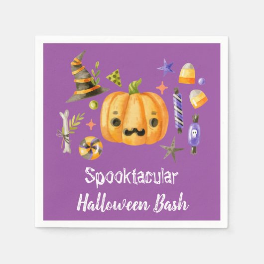 Pumpkin Spooktacular Halloween Bash Paars Servet (Voorkant)