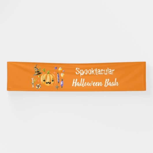 Pumpkin Spooktacular Halloween Bash Sinaasappel Spandoek (Horizontaal)