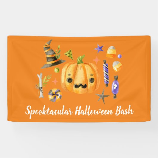 Pumpkin Spooktacular Halloween Bash Sinaasappel Spandoek (Horizontaal)
