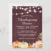 Pumpkin String Lights Floral Thanksgiving Dinner Kaart (Voorkant)