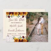 Pumpkin Sunflower Burgundy Save the Date (Voorkant / Achterkant)