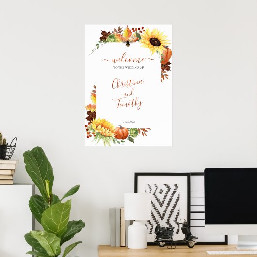 Pumpkin Sunflower Fall Weddenschap Welkomstteken P Poster (Thuiskantoor)