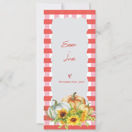 Pumpkin & Sunflower Fall Wedding Program Card Kaart (Voorkant)