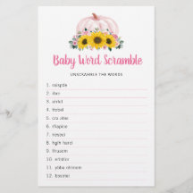 Pumpkin Sunflower Roze Herfst Baby shower Word Gam