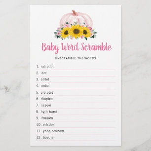 Pumpkin Sunflower Roze Herfst Baby shower Word Gam