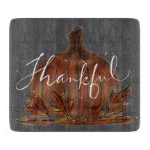 PUMPKIN THANKFUL CHALKBOARD GLASS CUTTING BOARD