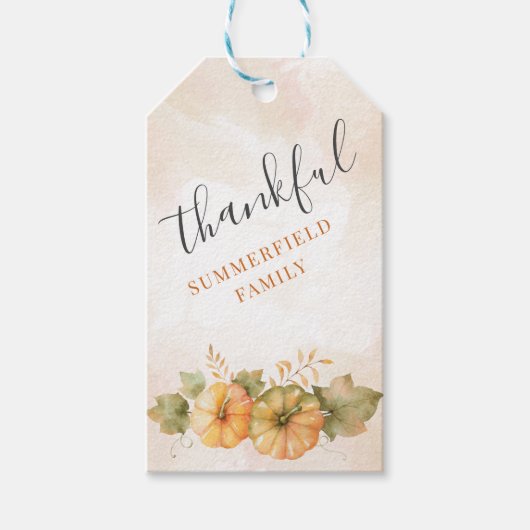 Pumpkin Thankful Family Herfst Thanksgiving Cadeaulabel (Voorkant)