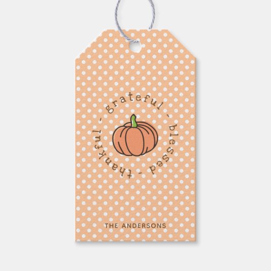 Pumpkin Thankful Grateful Blessed Thanksgiving Cadeaulabel (Voorkant)