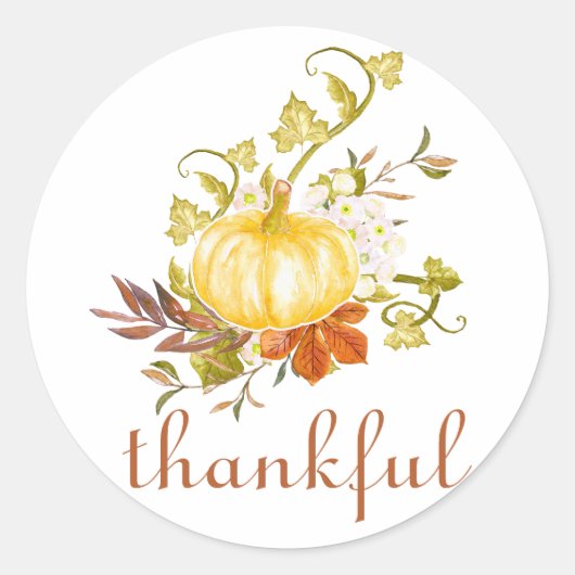 Pumpkin Thankful Waterverf Thanksgiving Ronde Sticker (Voorkant)