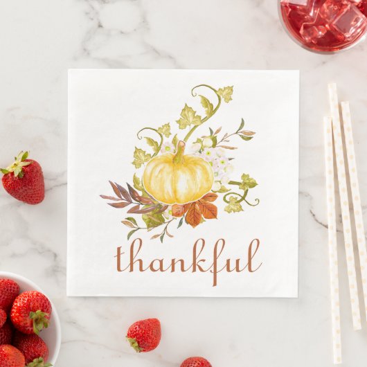 Pumpkin Thankful Waterverf Thanksgiving Servet (Insitu)
