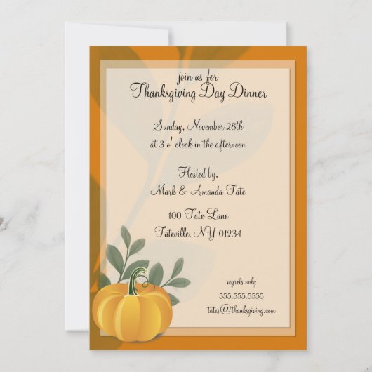 Pumpkin Thanksgiving Dag Invitatie Kaart (Voorkant)