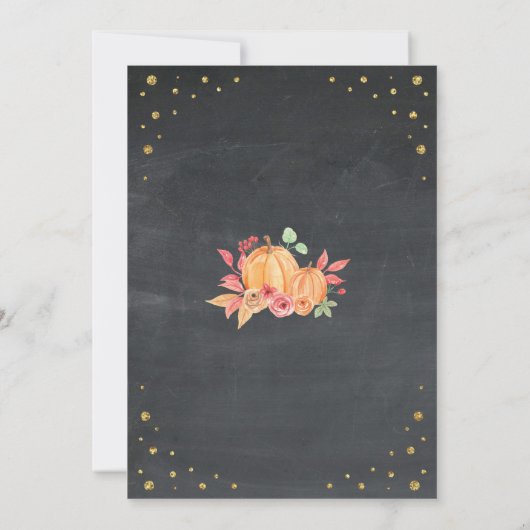 Pumpkin THREE Birthday 3rd Herfst Chalk Gold Invit Kaart (Achterkant)