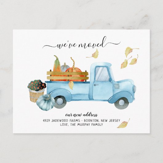Pumpkin Truck Autumn | Verplaatsingsaankondiging Briefkaart (Voorkant)