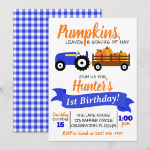 Pumpkin Truck Birthday Invitation - Blue Tractor Kaart