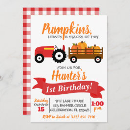 Pumpkin Truck Birthday Invitation - Red Tractor Kaart
