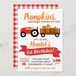 Pumpkin Truck Birthday Invitation - Red Tractor Kaart