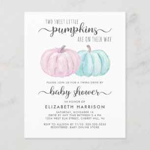 Pumpkin Twin Boy Girl drive by Baby shower Invite
