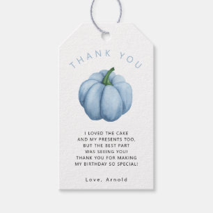 Pumpkin verjaardagsfeestje bedankt cadeaulabel