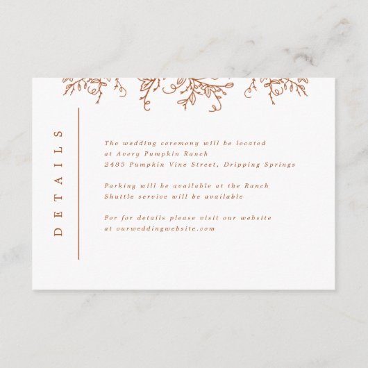Pumpkin Vines Monogram Weddenschap Informatiekaartje (Voorkant)
