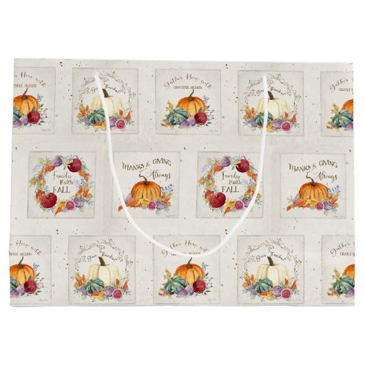 Pumpkin Waterverf Autumn Flowers in Fall Leaves La Groot Cadeauzakje (Achterkant)