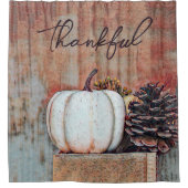 Pumpkin White Autumn Rustic Farmhouse Thankful Douchegordijn (Voorkant)