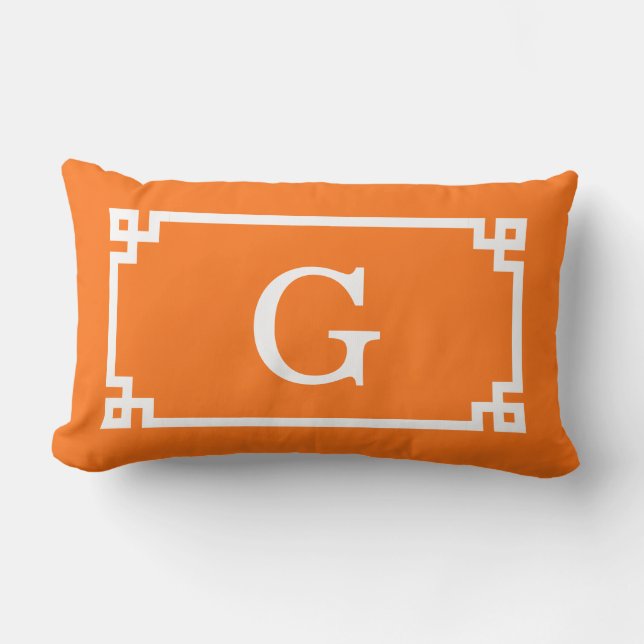 Pumpkin White Greek Key Lijst #2 Initiaal Monogram Kussen (Voorkant)