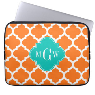 Pumpkin White Moroccan #5 Blauwgroen 3 Initiaal mo Laptop Sleeve