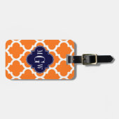 Pumpkin White Moroccan #5 Navy 3 Initiaal monogram Bagagelabel (Voorkant horizontaal)