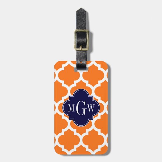 Pumpkin White Moroccan #5 Navy 3 Initiaal monogram Bagagelabel (Voorkant verticaal)