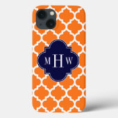 Pumpkin White Moroccan #5 Navy 3 Initiaal monogram Case-Mate iPhone Case (Achterkant)