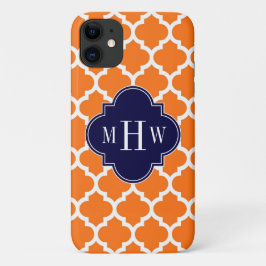 Pumpkin White Moroccan #5 Navy 3 Initiaal monogram iPhone 11 Hoesje