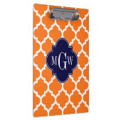 Pumpkin White Moroccan #5 Navy 3 Initiaal monogram Klembord (Rechts)