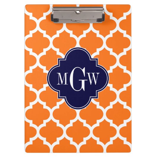 Pumpkin White Moroccan #5 Navy 3 Initiaal monogram Klembord (Voorkant)
