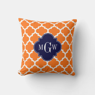 Pumpkin White Moroccan #5 Navy 3 Initiaal monogram Kussen