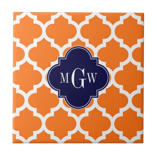 Pumpkin White Moroccan #5 Navy 3 Initiaal monogram Tegeltje (Voorkant)