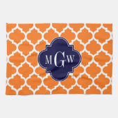 Pumpkin White Moroccan #5 Navy 3 Initiaal monogram Theedoek (Horizontaal)