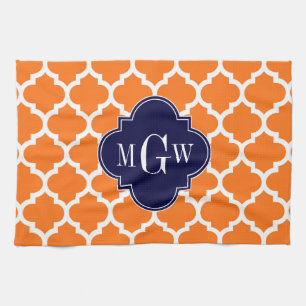 Pumpkin White Moroccan #5 Navy 3 Initiaal monogram Theedoek
